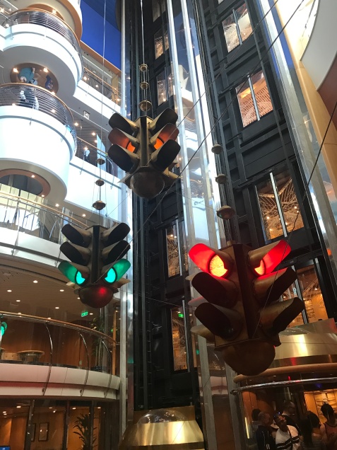 I love the art throughout the ship, like this traffic light display in the elevator atrium.